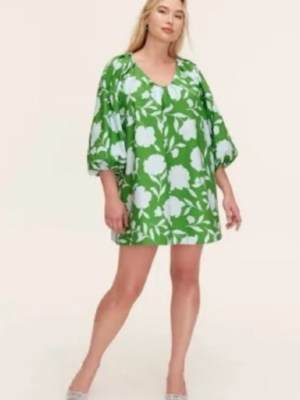 Kate Spade Green Blue Floral Puff Sleeve Cotton Mini Dress S